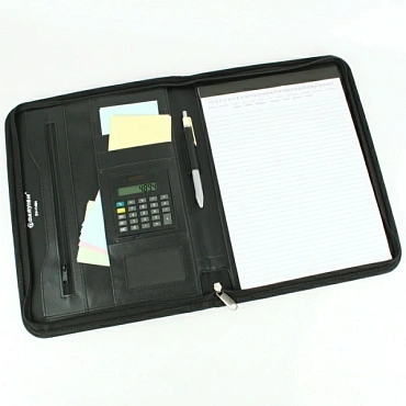 Папка бизнес-органайзер к/з 33х25см +калькулятор+блок А4, чёрного цвета