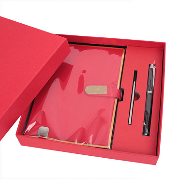 Набор подарочный (ежедневник недатир.А5 с магнитной застежкой + ручка) красного цвета