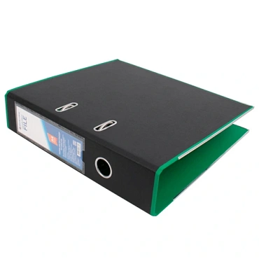 Папка-регистратор  А4 7,5 см чёрная с зелёной  окантовкой