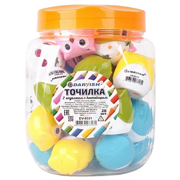 Точилка пласт. "Darvish" 2 отдел. с контейнером в форме совы